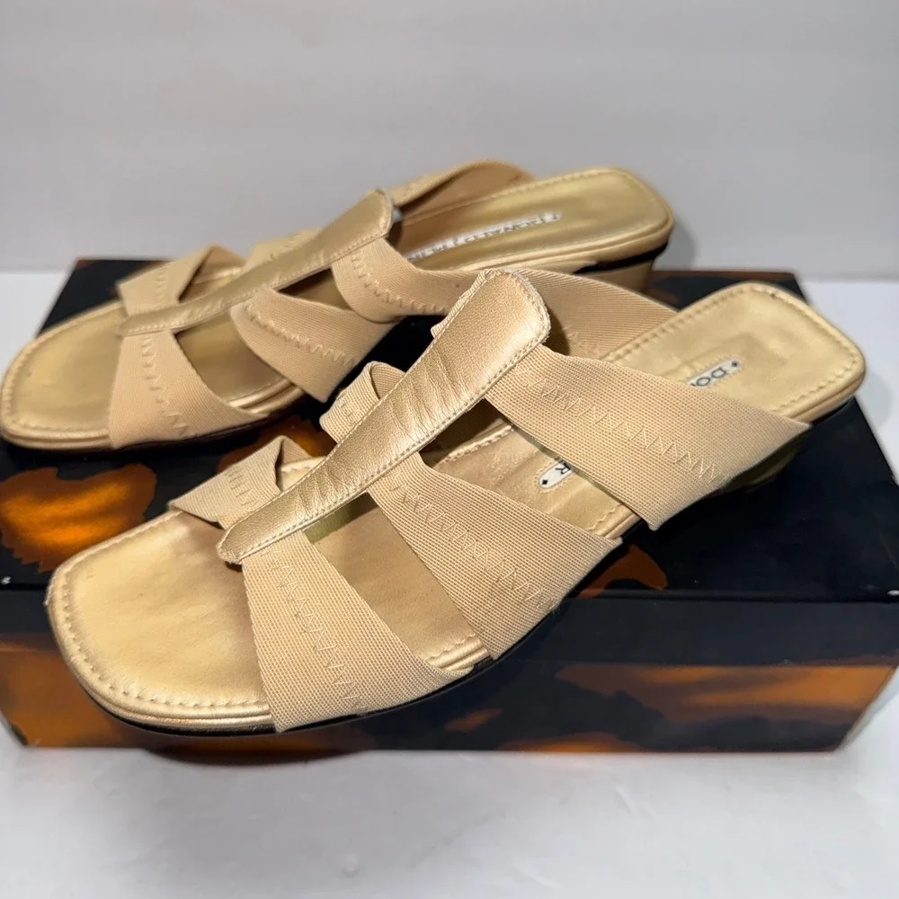 Donald J Pliner Darja Sand Mesh‎ Elastic Nappa Leather Wedge Sandals Tan 6.5M